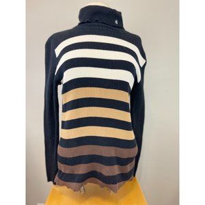 Women's Lauren Ralph Lauren Large Turtleneck Sweater Black Brown White Striped
